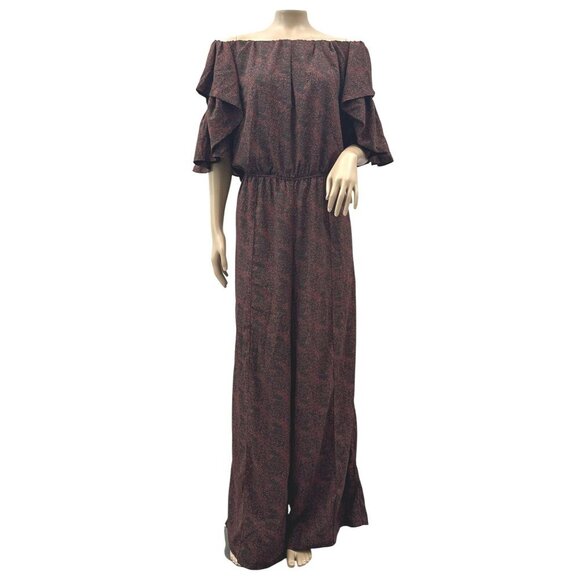 Gibson Latimer Women Jumpsuit Off-Shoulder Puff Butterfly Sleeves Burgundy L NWT - Picture 2 of 12